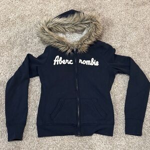 Abercrombie Navy Hoodie with Faux Fur interior